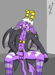  anthro balls black_penis blush bottomless buwaro_elexion claws clothed clothing demon ear_piercing eyes_closed fur hair horn humanoid_penis invalid_tag male mammal masturbation mostly_nude pendant penile_masturbation penis piercing purple_fur slightly_damned webcomic white_hair wings xarxaxyl 