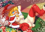  2017 anthro areola breasts cervine christmas clothing deer erect_nipples female hair hat holidays inner_ear_fluff legwear looking_at_viewer mammal nipples presenting presenting_pussy pussy pussy_juice santa_hat smile solo spread_legs spreading stockings thigh_highs tongue tongue_out wolflong 