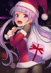  athrun1120 black_legwear box christmas cowboy_shot dress eyebrows_visible_through_hair from_side fur_trim gift gift_box hat holding lavender_hair long_hair long_sleeves new_game! open_mouth pantyhose purple_eyes red_dress sack santa_costume santa_hat solo suzukaze_aoba twintails very_long_hair wavy_mouth 