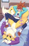 2025 3_fingers 3_toes anthro armwear armwear_only artist_logo bandai_namco bangs barefoot bed bedroom belt big_breasts biped black_claws black_nose black_sclera blue_bottomwear blue_clothing blue_eyes blue_jacket blue_jeans blue_pants blue_shirt blue_topwear blush blush_lines bottomwear breasts brown_belt brown_clothing brown_footwear brown_hair brown_shoes cabinet canid cheek_tuft claws clothed clothed_female clothed_human clothing denim denim_bottomwear denim_clothing digimon digimon_(species) digitigrade dipstick_tail duo eyelashes facial_tuft featureless_breasts featureless_crotch feet female female/female female_anthro female_human finger_claws fingers fluffy fluffy_tail footwear fur furniture grey_clothing grey_footwear grey_shoes hair hands_behind_head heart_symbol hi_res hornygraphite human inside jacket jeans kerchief logo long_hair long_sleeves looking_at_viewer looking_up looking_up_at_viewer lying mammal markings mostly_nude mostly_nude_anthro mostly_nude_female multicolored_body multicolored_clothing multicolored_ears multicolored_footwear multicolored_fur multicolored_shirt multicolored_shoes multicolored_topwear navel neckerchief neckwear on_back on_bed open_clothing open_jacket open_mouth open_smile open_topwear pants pillow pink_tongue plantigrade pupils purple_armwear purple_clothing purple_eyes purple_markings renamon rika_nonaka shirt shoes smile snout socks spread_legs spreading tail tail_markings teeth text thick_thighs toe_claws toes tongue topwear torn_bottomwear torn_clothing torn_jeans torn_pants tuft two_tone_body two_tone_clothing two_tone_ears two_tone_footwear two_tone_fur two_tone_shirt two_tone_shoes two_tone_tail two_tone_topwear url watermark white_body white_clothing white_ears white_footwear white_fur white_shirt white_socks white_tail white_tail_tip white_topwear yellow_body yellow_ears yellow_fur yellow_kerchief yellow_neckerchief yellow_tail yin_yang
