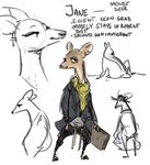  anthro briefcase cervine chevrotain clothing deer ear_piercing english_text female hat mammal multiple_images nobby_(artist) piercing smile solo text 