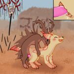 akupara_games bite blush bodily_fluids bribery_with_sex brown_body brown_countershading brown_fur brown_paws claws clitoris countershading cum cum_from_pussy cum_in_pussy cum_inside cum_on_ground doggystyle duo female feral from_behind_position fur gem genital_fluids genital_shot genitals graffiti grey_sky hi_res hip_grab leaking_cum leaking_pussy looking_pleasured male male/female markings melee_weapon open_mouth open_smile orange_paws pearl_(gem) penis pink_sclera pinkmink polearm pussy rain_world ring_(marking) scavenger_(rain_world) scavenger_toll scruff_bite sex shaded sky slugcat smile spear striped_ears tail tail_aside tan_body the_unbound_(neoncityrain) toe_claws trans_(lore) trans_man_(lore) videocult weapon