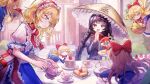  6+girls :d ajirogasa alice_margatroid apron basket black_hair blonde_hair blue_dress blue_eyes braid breasts brown_dress cake cake_slice capelet collared_shirt cup dress food frilled_sash grey_dress hairband hat holding holding_basket juliet_sleeves lolita_hairband long_hair long_sleeves medium_breasts multiple_girls palms_together puffy_short_sleeves puffy_sleeves red_capelet red_eyes red_hairband red_sash sash shanghai_doll shirt short_sleeves single_strap smile straw_hat strawberry_shortcake teacup teapot touhou touhou_lostword twin_braids white_shirt yatadera_narumi 