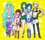  aki4225 bishoujo_senshi_sailor_moon boots chibi_usa elbow_gloves friends full_body gloves hug kaiou_michiru knee_boots mizuno_ami multiple_girls sailor_aluminum_seiren sailor_chibi_moon sailor_mercury sailor_neptune sailor_saturn sailor_star_healer simple_background star starry_background super_sailor_chibi_moon super_sailor_mercury super_sailor_neptune super_sailor_saturn tomoe_hotaru v_arms yaten_kou 