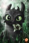  black_skin bust_portrait dragon eating fish forest green_eyes how_to_train_your_dragon marine night_fury portrait ruby_art solo toothless tree watermark 
