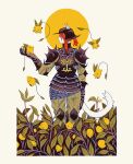 anthro armor chainmail domestic_cat elemental_creature eyes_closed felid feline felis female flora_fauna flying food food_creature fruit furgonomic_helmet goblinstunts group hair headgear helmet hi_res holding_another kneeguard leaf leaf_tail leaf_wings lemon_pig living_fruit living_lemon mammal plant red_hair simple_background size_difference sun tail unusual_anatomy unusual_wings white_background white_body white_tail wings