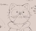2025 anthro arrow_sign blush clothed clothing digital_media_(artwork) domestic_cat felid feline felis flustered fur grey_background hoodie male mammal monochrome rufuta_hachitani simple_background sketch solo standing sushiamazing topwear whiskers working_buddies!