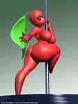  3d_(artwork) anthro cherry digital_media_(artwork) food food_creature fruit idsaybucketsofart pole red_skin short_stack stripper_pole 