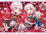  1girl blush cape chibi christmas female_my_unit_(fire_emblem_if) fire_emblem fire_emblem:_kakusei fire_emblem_heroes fire_emblem_if gloves hairband hat kiriya_(552260) long_hair male_my_unit_(fire_emblem:_kakusei) mamkute my_unit_(fire_emblem:_kakusei) my_unit_(fire_emblem_if) open_mouth pointy_ears red_eyes short_hair smile white_hair 