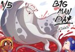 :3 anthro belly big_man_(splatoon) cephalopod english_text female fish flat_body grey_body group hi_res humanoid inkling kiora06 male manta_ray marine mollusk nintendo octarian octoling ray_(fish) slightly_chubby smile splatoon stingray text trio