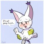 anthro bandai_namco bianc_(el_senor_erizo) blush claws clothing dialogue digimon digimon_(species) duo english_text eyelashes felid female female_penetrated fur gatomon genitals gloves handwear hi_res imminent_sex it&#039;ll_never_fit male male/female male_penetrating male_penetrating_female mammal mr_harinezumi open_mouth penetration penile penile_penetration penis penis_in_pussy pussy sex spread_legs spreading tail text vaginal vaginal_penetration white_body white_fur worried