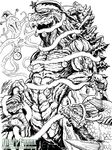  alien candy_cane christmas dagahra dogora dragon giant_monster godzilla godzilla:_monster_planet godzilla_(series) hedorah kaiju_samurai kaijuu kamacuras monochrome monster mutant orga_(godzilla) polygon_pictures preying_mantis santa_hat sea_monster slime tentacle toho_(film_company) 