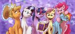  applejack_(mlp) book braided_hair equine fluttershy_(mlp) friendship_is_magic group hair horn horse mammal my_little_pony pinkie_pie_(mlp) pony rainbow_dash_(mlp) rarity_(mlp) saturdaymorningproj twilight_sparkle_(mlp) unicorn winged_unicorn wings 