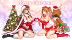  bangs black_panties blush boots bow bowtie breasts brown_eyes brown_hair cape christmas christmas_tree cleavage crop_top detached_collar elbow_gloves eyebrows_visible_through_hair full_body fur-trimmed_boots fur-trimmed_cape fur-trimmed_gloves fur-trimmed_hat fur_trim glint gloves hat heart heart_background heart_hands heart_hands_duo high_heel_boots high_heels highres huge_breasts knee_boots large_breasts lips long_hair looking_at_viewer masami_chie midriff multiple_girls navel official_art open_fly orange_eyes orange_hair panties pantyshot pantyshot_(sitting) parted_bangs parted_lips red_bow red_cape red_footwear red_gloves red_neckwear red_skirt sack santa_hat sitting skirt smile snowflake_background stomach stuffed_animal stuffed_reindeer stuffed_toy tareme thighs tokyo_exe_girls twintails underwear upskirt wavy_hair yokozuwari 