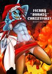 anthro blue_skin breasts christmas clothed clothing female hair hat holidays koime_shioaji muscular red_hair santa_hat skimpy solo under_boob undertale undyne video_games 
