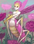  ambiguous_gender arthropod detailed_background digital_media_(artwork) fairy flower insect insect_wings looking_at_viewer micro nude outside pink_eyes plant solo stringmouse taur wings 