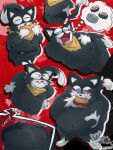 absurd_res anthro belly belly_grab belt big_butt bite black_body black_fur black_nose blue_eyes blush blush_lines bodily_fluids breasts burger butt clothing daydream domestic_cat double_chin dream drooling eating embarrassed fangs fat_neck fat_rolls felid feline felis fish food fur group hi_res justwatchingthings kerchief male mammal marine markings mask mask_only morgana_(persona) nude null obese obese_anthro obese_male overweight overweight_anthro overweight_male persona_(series) persona_5 saliva scarf scombrid scombriform sequence short_stack sleeping slightly_chubby solo stuck sushi sweat tail tail_markings teeth thick_thighs torn_clothing tuna tuxedo_cat wardrobe_malfunction weight_gain weight_gain_sequence white_body white_fur