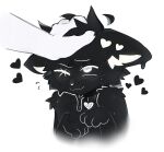 :3 alpha_channel ambiguous_gender anthro arm_tuft black_body black_heart black_sclera black_tuft blush blush_lines collar collar_only collar_tag ear_tuft english_text goo_creature goo_drip hand_on_head heart_eyes heart_symbol hi_res keshunya light_blush nude offscreen_character one_eye_closed outline shoulder_tuft solo text text_on_collar tuft white_blush white_eyes white_heart white_inner_ear white_outline white_tuft