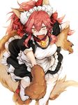  animal_ears apron bell bell_collar bow breasts cat_hair_ornament cat_paws collar collarbone fangs fate/extra fate/grand_order fate_(series) fox_ears fox_tail gloves hair_bow hair_ornament hair_ribbon highres jingle_bell large_breasts maid_headdress open_mouth paw_gloves paw_shoes paws pink_hair ribbon shoes shunnyun simple_background solo tail tamamo_(fate)_(all) tamamo_cat_(fate) white_background yellow_eyes 