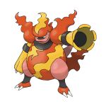  arm_cannon claws full_body magmortar official_art open_mouth pink_lips pokemon pokemon_(creature) pokemon_dppt pokemon_focus simple_background smile solo standing sugimori_ken third-party_source weapon white_background 