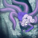  ambiguous_gender anthro armwear clothed clothing detailed_background dress elbow_gloves female gloves hair helllemur looking_at_viewer marine merfolk octomaid pink_eyes&nbsp; ponytail purple_body purple_hair rock solo tentacles underwater water 