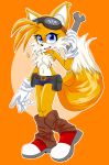 absurd_res anthro aviator_glasses big_ears blonde_hair blue_bottomwear blue_clothing blue_eyes blue_shorts boots bottomwear canid canine clothing crossgender eyewear female footwear fox furry glasses gloves hair handwear hi_res humanoid mammal miles_prower mr_invader sega shoes shorts solo sonic_the_hedgehog_(series) tail tool_belt tools white_clothing white_gloves white_handwear wrench