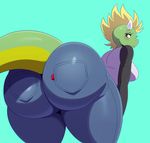  2017 big_butt breasts butt clothed clothing female horn looking_at_viewer looking_back reptile sasha_(digitalpelican) scalie simple_background solo sssonic2 