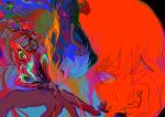  3others animal_on_hand antennae athgil blue_eyes bug character_background colorful crying crying_with_eyes_open extra_eyes hand_on_own_face long_hair moth multicolored_wings multiple_others original other_focus painterly short_hair tears white_hair wings 