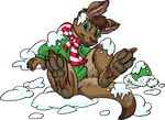  2017 alpha_channel anthro bottomless brown_fur brown_hair clothed clothing flinters fur gameroo_(character) hair kangaroo lying male mammal marsupial on_back scarf simple_background snow solo transparent_background whiskers 