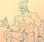  2017 abs anthro balls beard biceps big_penis christmas claws clothing cum cum_drip demon dripping ear_piercing erection facial_hair fangs fur hair holidays horn legwear male muscular muscular_male nipples nude pecs penis piercing simple_background sitting solo stockings teeth wuffinarts 