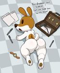  acstlu all_fours briefcase butt canine cartoon_network dog featureless_crotch female fur mammal olive_(character) olive_the_other_reindeer pawpads pen short_stack watch white_fur 