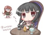  61cm_quintuple_(oxygen)_torpedo_mount anger_vein bangs black_eyes black_hair black_legwear blush braid brown_footwear brown_hair chair cup dated drink drinking drinking_glass drinking_straw eyebrows_visible_through_hair fairy_(kantai_collection) food green_serafuku green_shirt green_skirt hair_between_eyes highres holding holding_cup holding_knife ice_cream jealous kantai_collection kitakami_(kantai_collection) kneehighs knife komakoma_(magicaltale) long_hair long_sleeves looking_at_viewer multiple_girls ooi_(kantai_collection) pleated_skirt school_uniform serafuku shaded_face shirt sidelocks skirt spoon table translation_request twintails twitter_username very_long_hair white_background ||_|| 