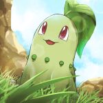 1:1 1_toe 2025 absurd_res ambiguous_feral ambiguous_gender blue_sky chikorita claw_toes claws cloud day elemental_creature feral flora_fauna generation_2_pokemon grass green_body hi_res leaf lens_flare light lighting looking_up low-angle_view nintendo open_mouth outside plant pokemon pokemon_(species) pupils quadruped red_eyes red_tongue rock shaded sitting sky solo spicyichizo tongue white_claws white_pupils