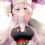  1girl :t azur_lane bangs blush box breasts christmas coat commentary_request earmuffs enterprise_(azur_lane) eyebrows_visible_through_hair fingernails gift gift_box gloves hand_on_another's_cheek hand_on_another's_face hat highres holding holding_gift large_breasts looking_at_viewer mikumo_shinden out_of_frame pom_pom_(clothes) pout pov scarf silver_eyes silver_hair sparkle upper_body white_gloves white_hat white_scarf winter_clothes winter_coat 