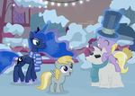  2017 absurd_res blonde_hair broom building chirpy_hooves_(mlp) christmas christmas_lights coal cosmic_hair crown cub cute cutie_mark dinky_hooves_(mlp) equine eyelashes eyes_closed eyeshadow feathered_wings feathers female friendship_is_magic group hair happy hat hi_res holidays horn magic makeup mammal mascara my_little_pony open_mouth outside pegasus plant princess_luna_(mlp) purple_eyes scarf shadow shrub shutterflyeqd sitting smile snow snowman sparkles striped_scarf teal_eyes teeth top_hat unicorn winged_unicorn wings winter young 