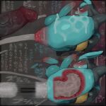 1:1 anal anal_penetration anal_prolapse anthro biped black_body black_fur blue_body blue_fur dialogue duo erection fur generation_4_pokemon genitals glans heart_symbol hi_res humanoid_genitalia humanoid_penis lucario male multicolored_body multicolored_fur nintendo penetration penis pokemon pokemon_(species) prolapse sex side_view syuro tan_body tan_fur text translation_request