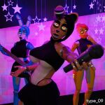 1:1 3d_(artwork) abs animatronic anthro avian beak bear big_breasts bird black_bottomwear black_clothing black_hair black_lips black_shirt black_skirt black_thong black_topwear black_underwear blue_body blue_eyes blue_hair bottomwear breasts brown_body chica_(fnaf) chicken clothing crossgender digital_media_(artwork) electric_guitar electronics female five_nights_at_freddy&#039;s five_nights_at_freddy&#039;s_2 freddy_(fnaf) galliform gallus_(genus) glowing glowing_eyes group guitar hair hat headgear headwear hi_res holding_guitar holding_microphone holding_musical_instrument holding_object lagomorph leporid lips looking_at_viewer machine mammal microphone midriff mtf_crossgender musical_instrument non-mammal_breasts open_mouth phasianid plucked_string_instrument rabbit red_hair robot robot_anthro scottgames shirt short_hair skirt sleeveless_shirt string_instrument thick_thighs thong top_hat topwear toy_bonnie_(fnaf) trio type_09 under_boob underwear watermark yellow_body yellow_eyes