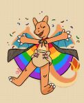 2_horns 3_toes 4_fingers absurd_res animal_feet anthro artist_logo artist_name back_wings baxter_blaze berrysweetcow black_cape black_clothing blue_wings cape celebrating charizard claws cloth_diaper clothed clothing colored confetti countershade_body countershade_tail countershade_torso countershading diaper diaper_fastener diaper_fetish digital_drawing_(artwork) digital_media_(artwork) draconic dragon_tail eyebrow_ridge eyes_closed fan_character fangs fastener feet finger_claws fingers fire flaming_tail generation_1_pokemon hi_res horn humanoid_hands jumping lgbt_pride lgbt_pride_cape lgbt_pride_month logo male membrane_(anatomy) membranous_wings multicolored_body multicolored_cape multicolored_clothing nintendo open_mouth open_smile orange_arms orange_body orange_face orange_feet orange_hands orange_horn orange_legs orange_snout orange_tail orange_wings pink_diaper_fastener pink_fastener pokemon pokemon_(species) pokemorph pride_colors pride_rainbow rainbow_cape rainbow_clothing rainbow_confetti rainbow_pride_cape rainbow_pride_clothing rainbow_pride_colors rainbow_pride_confetti raised_arms reptile scalie simple_background smile solo tail tan_background tan_body tan_cloth_diaper tan_tail tan_torso teeth text throwing throwing_confetti toe_claws toes tongue wearing_cape wearing_diaper white_claws white_finger_claws white_toe_claws wings