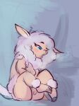 2024 anthro areola biped black_hooves blue_eyes bodily_fluids bovid breasts canid canine caprine duo female fur genital_fluids genitals hooves mammal nipples nude nude_anthro nude_female open_mouth outside pink_areola pink_nipples pink_nose sheep sitting sparkles sparkling_eyes spying squaresville vaginal_fluids vulva white_body white_fur white_wool wool_(fur)
