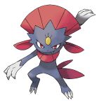  arm_up claws eyelashes forehead_jewel full_body highres official_art pokemon pokemon_(creature) pokemon_dppt pokemon_focus red_eyes sharp_teeth smile solo sugimori_ken teeth third-party_source transparent_background v-shaped_eyes weavile 