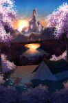 absurd_res background_shot blue_sky branch city cloud comic cuchuflin dirt distant_city forest forest_background glistening grass hi_res high-angle_view lake lamp light light_beam morning_after mountain_background mountain_range nature nature_background not_furry pink_leaves plant reflection rock shadow sky snow_cap sunbeam sunlight sunrise tarp tent trail tree water water_droplets water_reflection zero_pictured