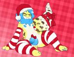  bow christmas clothing gecko geometric_background hat holidays legwear lizard lux_(shoripurin) male nude penis reptile santa_hat scalie shoripurin stockings 