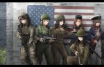 6+girls absurdres ace_(playing_card) ace_of_clubs american_civil_war american_flag american_revolution ammunition_pouch antique_firearm assault_rifle ayou_(aukuamani) bags_under_eyes black_hat blonde_hair blue_coat bolt_action breasts brown_eyes brown_gloves brown_hair brown_helmet brown_pants bulletproof_vest camouflage camouflage_helmet camouflage_jacket camouflage_pants caplock card closed_mouth club_(shape) coat confederate_states_of_america day english_commentary eotech evolution facepaint feet_out_of_frame finger_on_trigger firelock flashlight gloves goggles goggles_on_head grass green_eyes grey_hat grey_jacket grey_pants gun hat headset helmet highres jacket knee_pads kneeling letterboxed load_bearing_equipment load_bearing_vest m16 m16a1 m1903_springfield m1_garand m4_carbine magazine_(weapon) medium_breasts medium_hair military military_combat_uniform military_fatigues military_uniform multiple_girls musket optical_sight original outdoors pants playing_card pouch rifle short_hair standing strap tricorne trigger_discipline united_states_army vest vietnam_war waistcoat weapon white_pants woodland_camouflage world_war_i world_war_ii 
