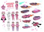 accessory alternate_costume anthro belt boots cape car_seat cartoon_network clock clothing cloud concept_art domestic_cat english_text eyebrows felid feline felis female flying_car footwear hair headband jumpsuit knee_pads looking_aside magic mammal occult_symbol pentagram pink_hair rocket shoes simple_eyes smile solo spacecraft spacesuit summer_camp_island susie_mccallister symbol text thick_eyebrows vehicle watch wellmaus wings