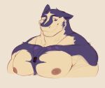 alternate_species anthro anthrofied areola barazoku barbell_piercing big_muscles big_pecs blue_body blue_eyebrows blue_fur bust_portrait closed_smile colored_sketch countershade_face countershade_fur countershade_neck countershade_torso countershading deltoids digital_drawing_(artwork) digital_media_(artwork) eyebrows flat_colors fur generation_2_pokemon half-closed_eyes hi_res jewelry looking_at_viewer male male_anthro monotone_background mouth_closed multicolored_body multicolored_fur muscular muscular_anthro muscular_male narrowed_eyes necklace necklace_only nintendo nipple_barbell nipple_piercing nipples nude nude_anthro nude_male pecs piercing pink_areola pink_nipples pokemon pokemon_(species) pokemorph portrait red_eyes simple_background sketch smile smiling_at_viewer solo tan_body tan_fur theor theor_(character) three-quarter_view trapezius two_tone_body two_tone_fur typhlosion