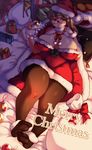  belly blush breasts brown_eyes brown_hair christmas covered_nipples curvy glasses highres huge_breasts looking_at_viewer merry_christmas muroku_(aimichiyo0526) navel original pantyhose plump smile solo star thick_thighs thighs wide_hips 