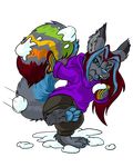  2017 alpha_channel anthro black_fur blue_eyes blue_hair blue_nose blue_pawpads blue_tongue clothed clothing fangs female flinters fluffy fluffy_bloodfang fluffy_tail fur hair mammal mittens multicolored_fur pawpads rainbow_fur red_hair rodent simple_background snow snowball solo squirrel transparent_background 