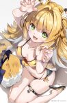 &gt;:3 accessory animal_ears animal_humanoid bell_legband bikini bow_ribbon breasts claw_pose clothing collarbone cute_fangs fangs felid felid_humanoid female fluffy fluffy_tail footwear fur furgonomics green_eyes hair hi_res hong_(white_spider) humanoid inner_ear_fluff ju_fufu looking_at_viewer mammal mammal_humanoid mihoyo navel open_mouth orange_hair pantherine pantherine_humanoid ribbons sandals shoes signature sitting small_breasts solo striped_body striped_fur striped_hair stripes swimwear tail tail_accessory tail_bow tail_ribbon teeth thiren tiger_humanoid tuft two-piece_swimsuit wariza white_hair zenless_zone_zero
