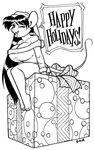  2017 anthro big_breasts black_hair breasts buckteeth christmas cleavage clothed clothing david_a_cantero dialogue faith_(daq) female gift hair hat hi_res holidays inner_ear_fluff long_hair looking_at_viewer mammal monochrome mouse one_eye_closed open_mouth open_smile ribbons rodent santa_hat simple_background sitting smile solo teeth text wink 