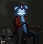 anthro autofellatio balls big_balls big_penis bodily_fluids chair clothed clothing controller depresso furniture game_controller gaming genitals hi_res holding_controller holding_game_controller holding_object huge_penis male masturbation on_chair oral oral_masturbation pal_(species) palworld penile penile_masturbation penis playing_video_game pocketpair saliva saliva_on_penis sherbetjester sitting sitting_on_chair solo
